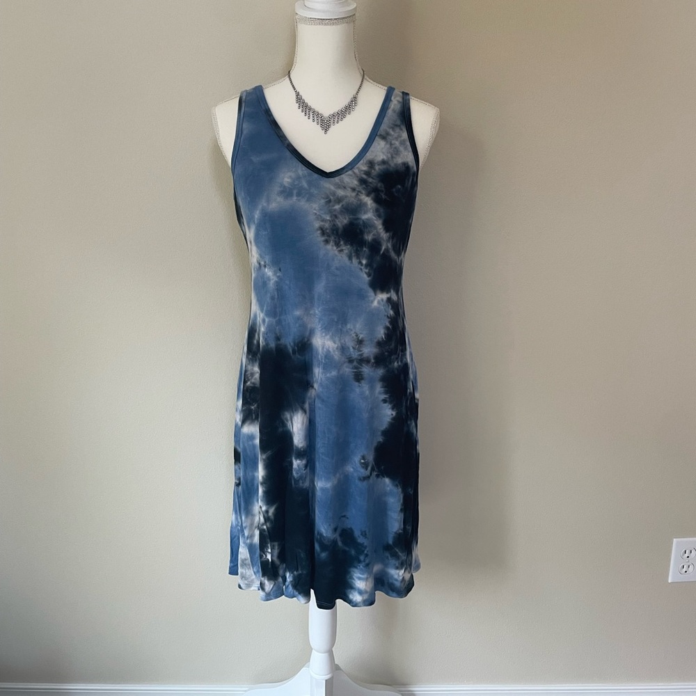 Karen Kane Blue Tie Dye Lined Midi Dress Size L